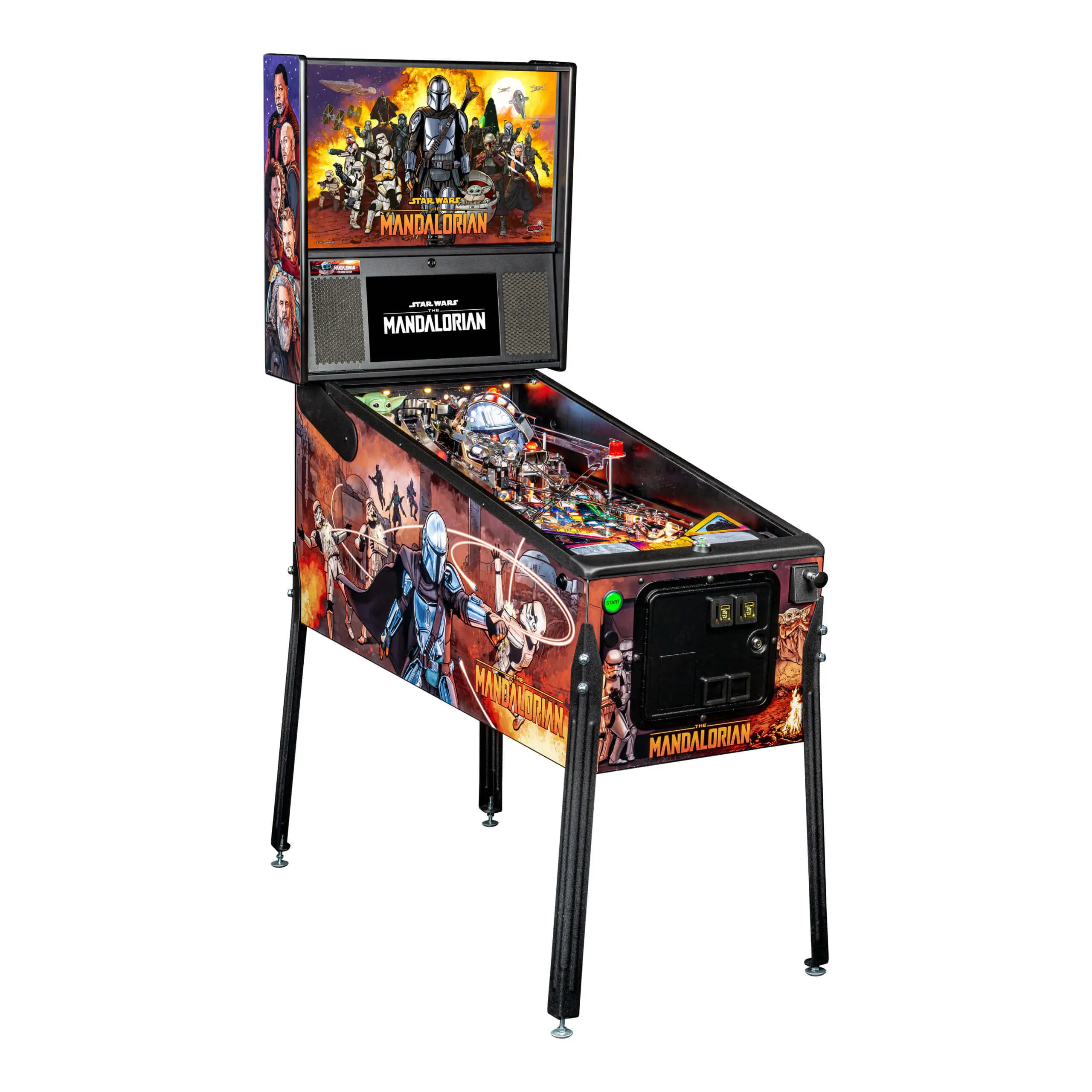 Buy The Mandalorian Premium Pinball Machine by Stern. Experience thrilling Star Wars adventures, premium features, immersive gameplay, and stunning artwork for your home arcade.
