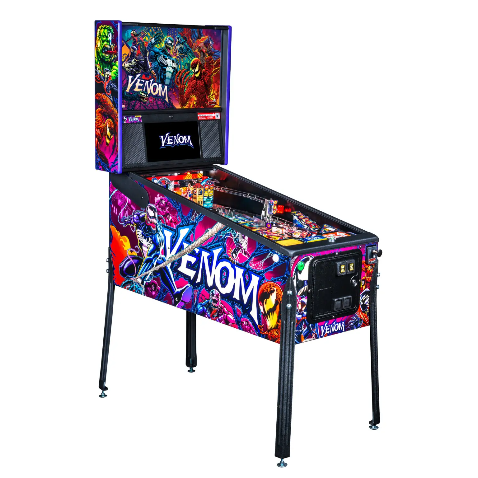 Buy the Venom Pro Pinball Machine by Stern. Enjoy action-packed Marvel gameplay, immersive features, stunning artwork, and authentic arcade fun for your home.
